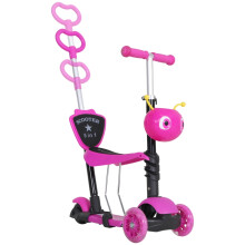 Pink 5-in-1 Kids Scooter with Adjustable Handlebar Removable Seat & Back Rest 3 Wheel Toddler Kick Scooter for 18+ Months