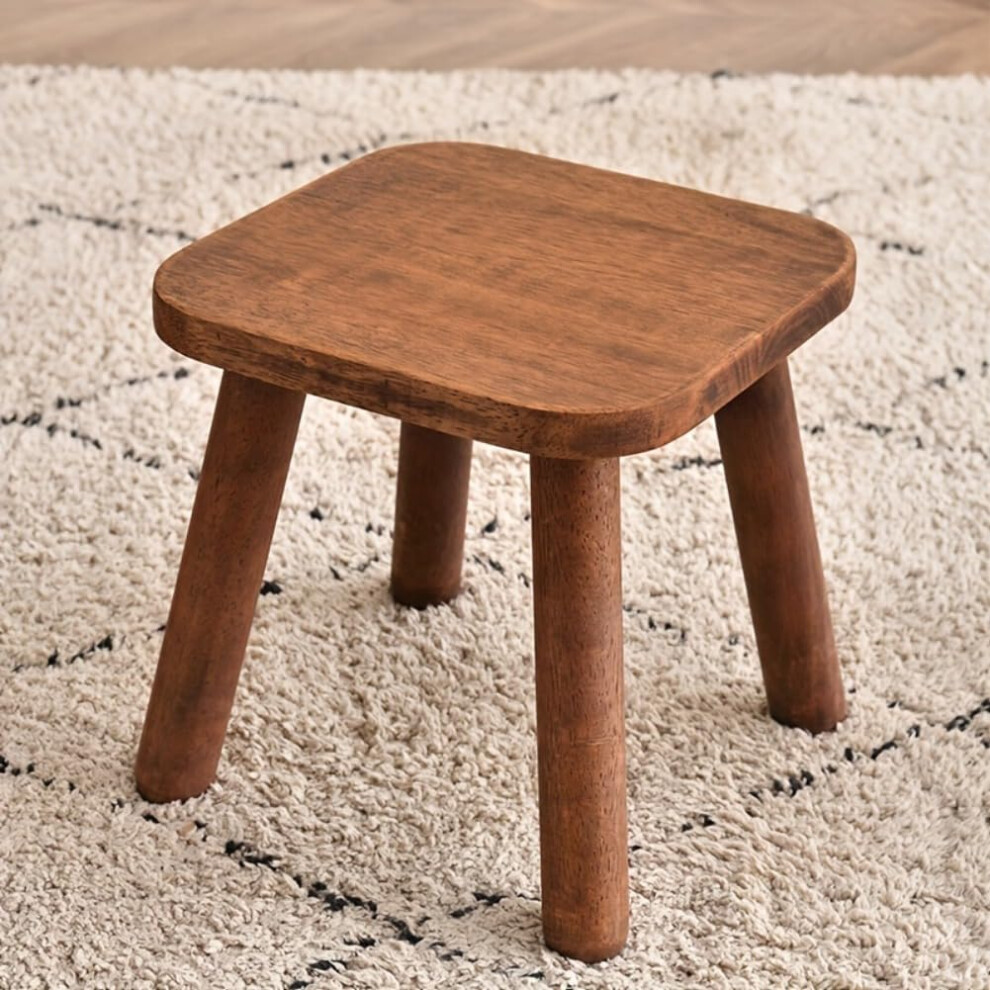 Solid Wood Shoe Stool Compact Walnut Finish, Sturdy Foot Stool For Adults And Kids, Plant Stand-image-OPC-PMF7PCG-NEW