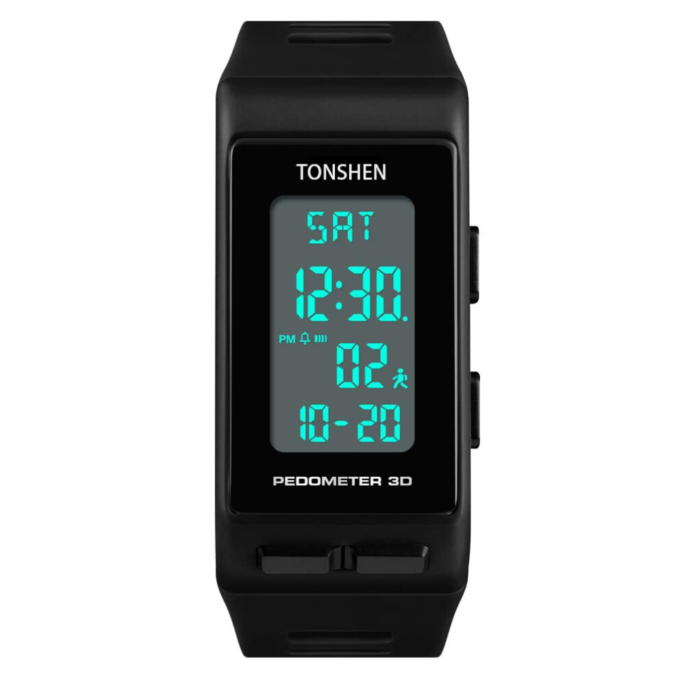 Unisex Outdoor Sport Digital Watch Pedometer Led Backlight Stopwatch Rectangular Plastic Case Rubber Band Black 9016109613349
