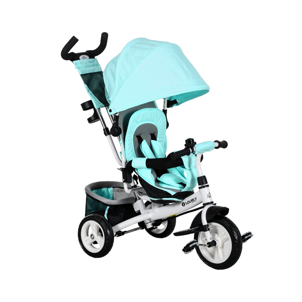 Kids Trike 6 in 1 with Parent Handle Canopy Safety Belt Storage Footrest Brake for 1-5 Years Green-image-OPC-PMF85SJ-NEW