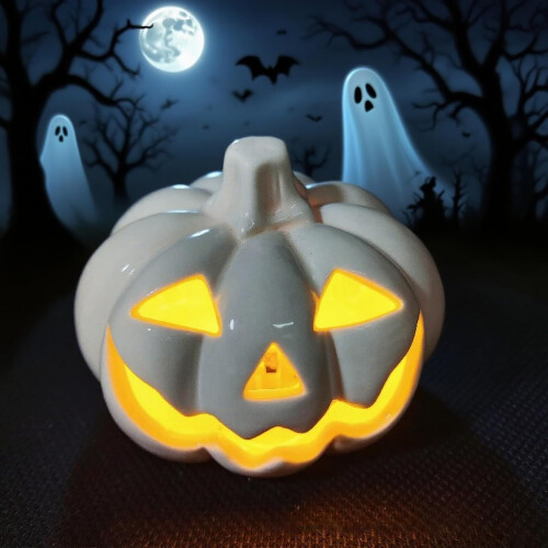 Light Up Pumpkin Ceramic LED Pumpkin Lantern White Halloween Tabletop Decor Artificial Pumpkin Lantern 1