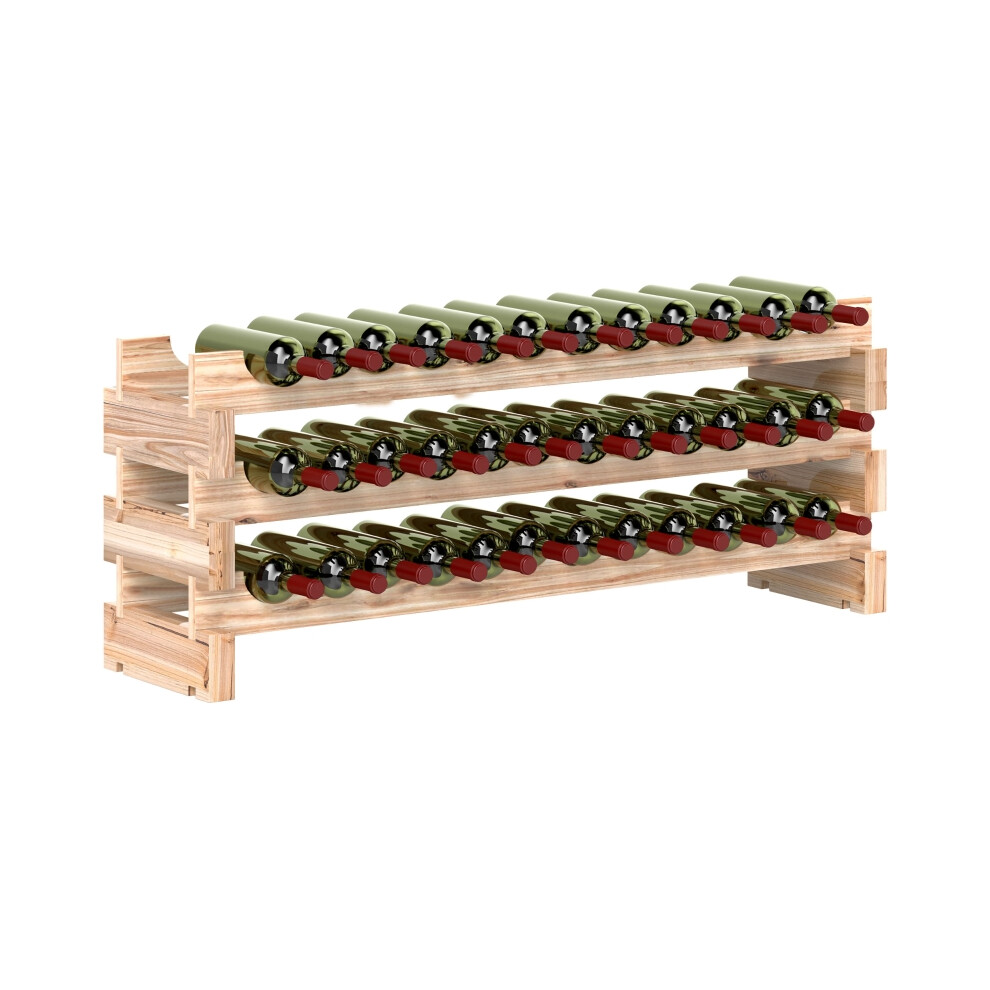 Wooden 3-Tier Wine Rack for 36 Bottles - Natural Finish Stable Storage Solution Home Bar Organizer-image-OPC-PMF8P2Z-NEW