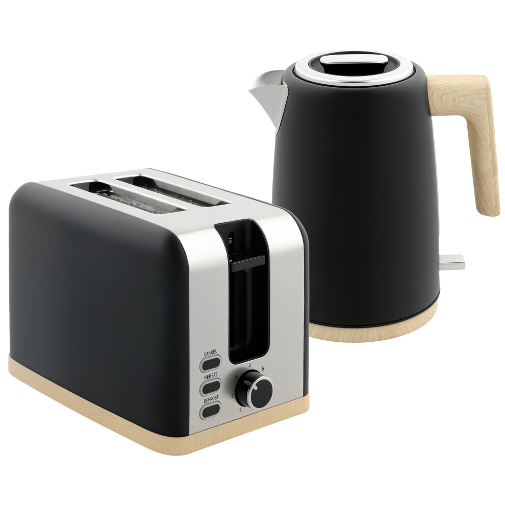 Kitchen Combo Set - 1.7L 3000W Kettle & 2 Slice Toaster with Multiple Browning Levels Defrost & Reheat Safety Features Black-image-OPC-PMF8PZ5-NEW