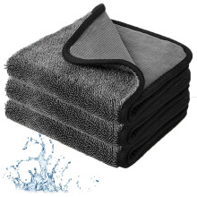 Microfibre Cleaning Cloth 3Pc Set, 40 x 60 cm Drying Towel, Super Absorbent, Dark Gray, For Windows & Bathroom