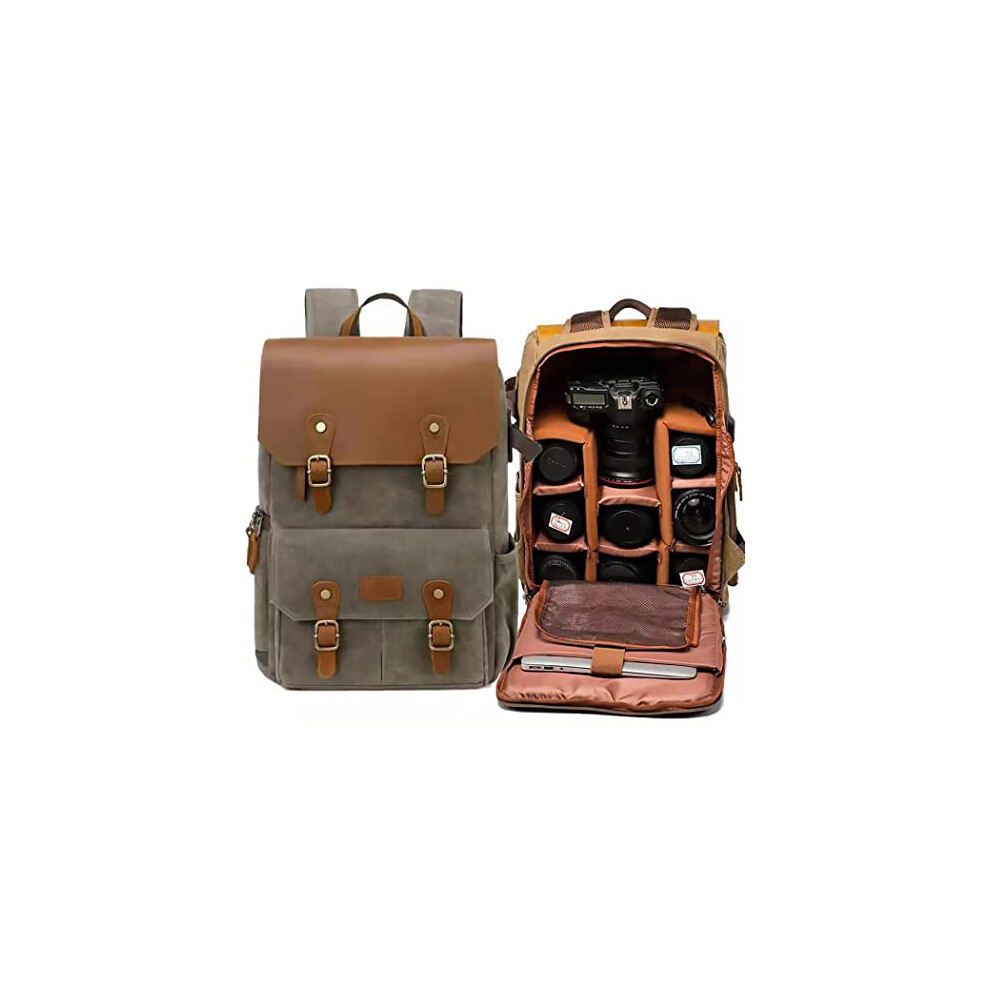 Canvas Slr Camera Backpack Large Capacity Waterproof Shockproof Front-Opening Design For Professional Travel Army Green 9016109614568