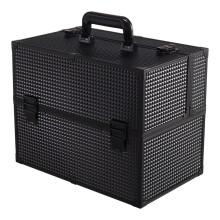 Black Makeup Box Professional Cosmetic Organizer Aluminum Storage Box with 6 Trays