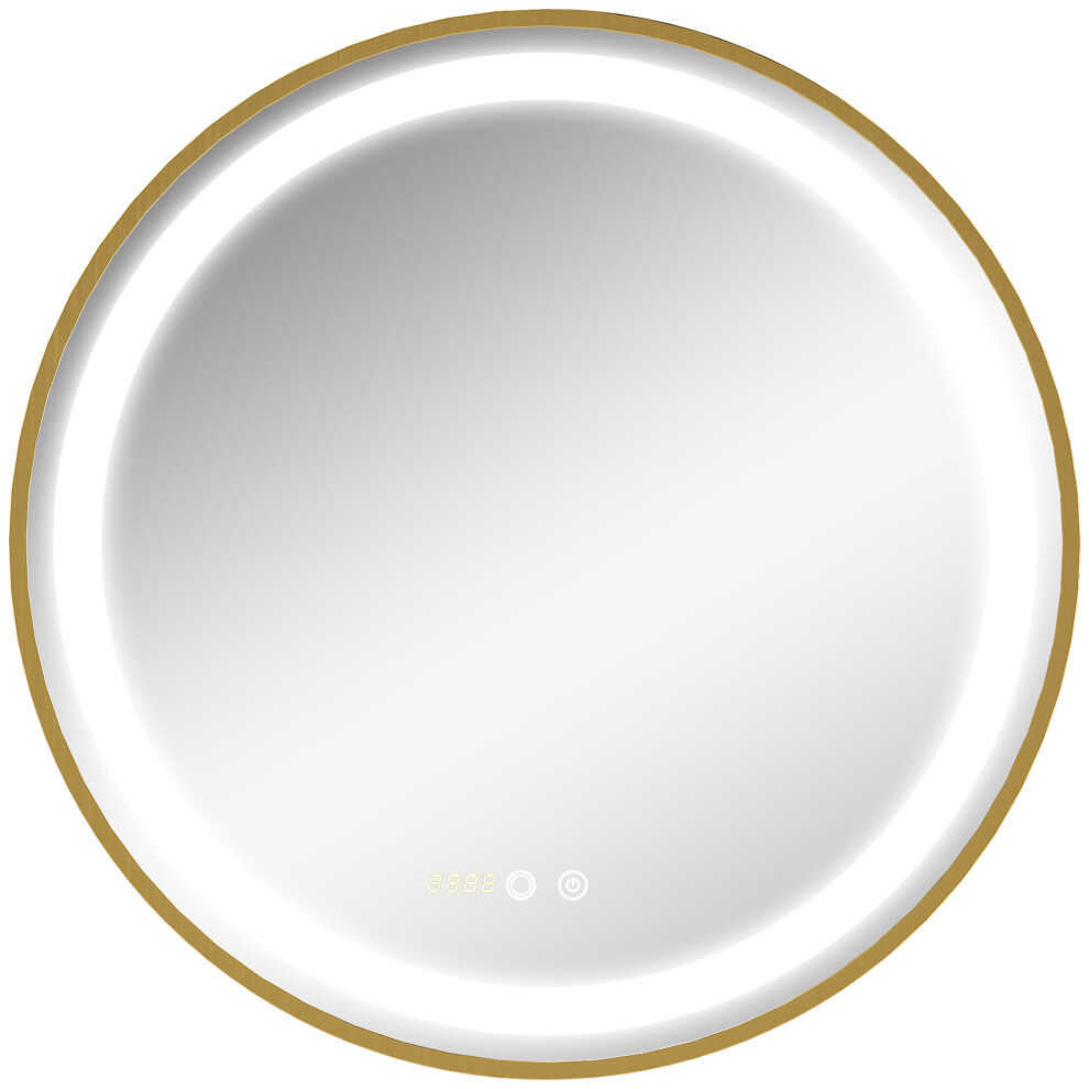 LED Wall Mount Bathroom Mirror with Dimmable Light 3 Colour Settings Time Display Memory Function Hardwired Round Design-image-OPC-PMF9QSD-NEW