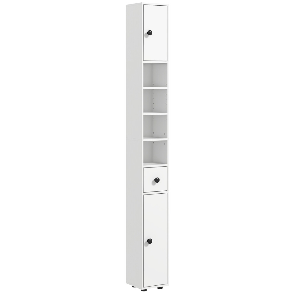 Slim 180cm Bathroom Cabinet in White with Multiple Shelves Drawers and Cupboards for Organized Storage-image-OPC-PMF9ZZP-NEW