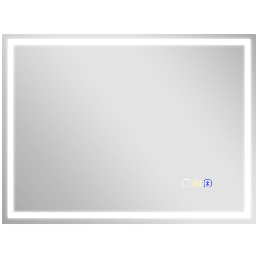 LED Bathroom Mirror 60 x 80 cm with Anti-Fog Bluetooth Clock - Silver Tone Modern Waterproof Bathroom Vanity Mirror-image-OPC-PMFBCVQ-NEW