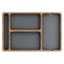 Wooden Valet Tray With Leather Inlay, Multi-Compartment Nightstand Organizer, Catch-All Tray For Keys, Phone, Wallet