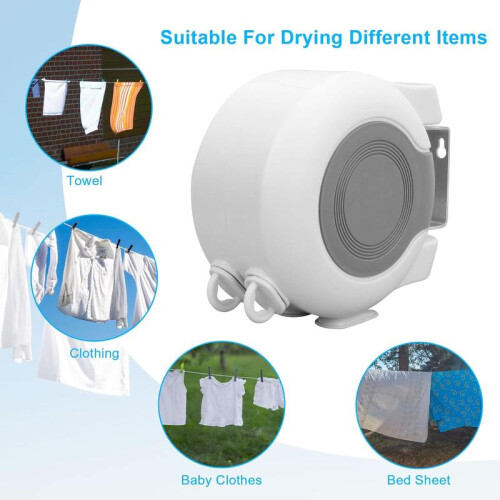 (Default) Wall Mounted Twin Cable Retractable Washing Line - 30m Long Clothes Line - Extendable Laundry Drying String Line Heavy-Duty Plastic & Polyvi 1