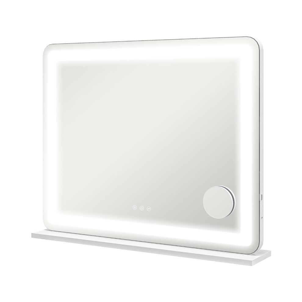 White Illuminated Makeup Mirror With 3 Lighting Modes 10X Magnification Usb Port Touch Screen Wall Or Tabletop Homcom Vanity