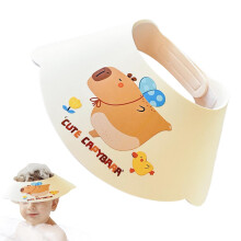 Baby Shower Cap Shield Capybara Pattern Kids Bath Visor 12.99x12.6In Waterproof Silicone Adjustable Splash Guard Cream