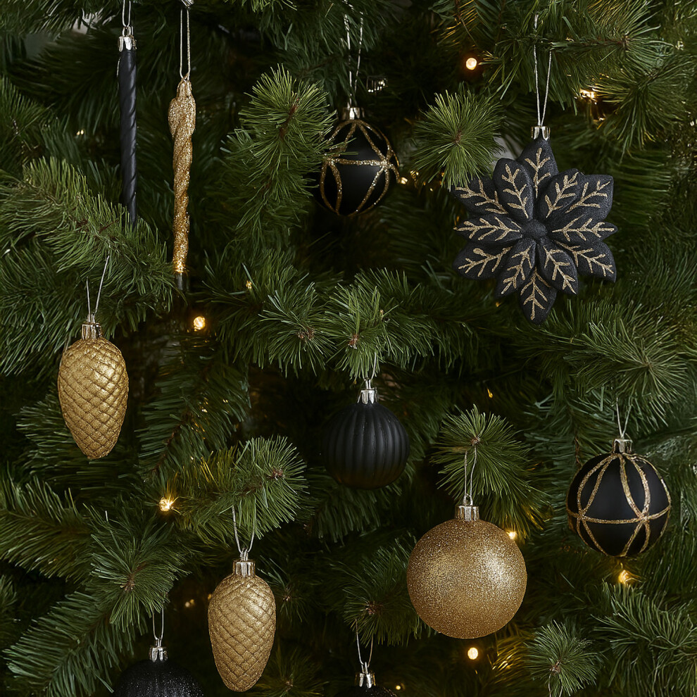 Neo 110Pc Christmas Black&Gold Shatterproof Bauble Black,Gold