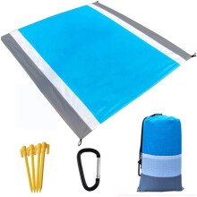 Portable Water-repellent Camping Mat With Drawstring Pouch, Polyester, 4 Stakes, Carabiner Clip, For Beach And Picnics