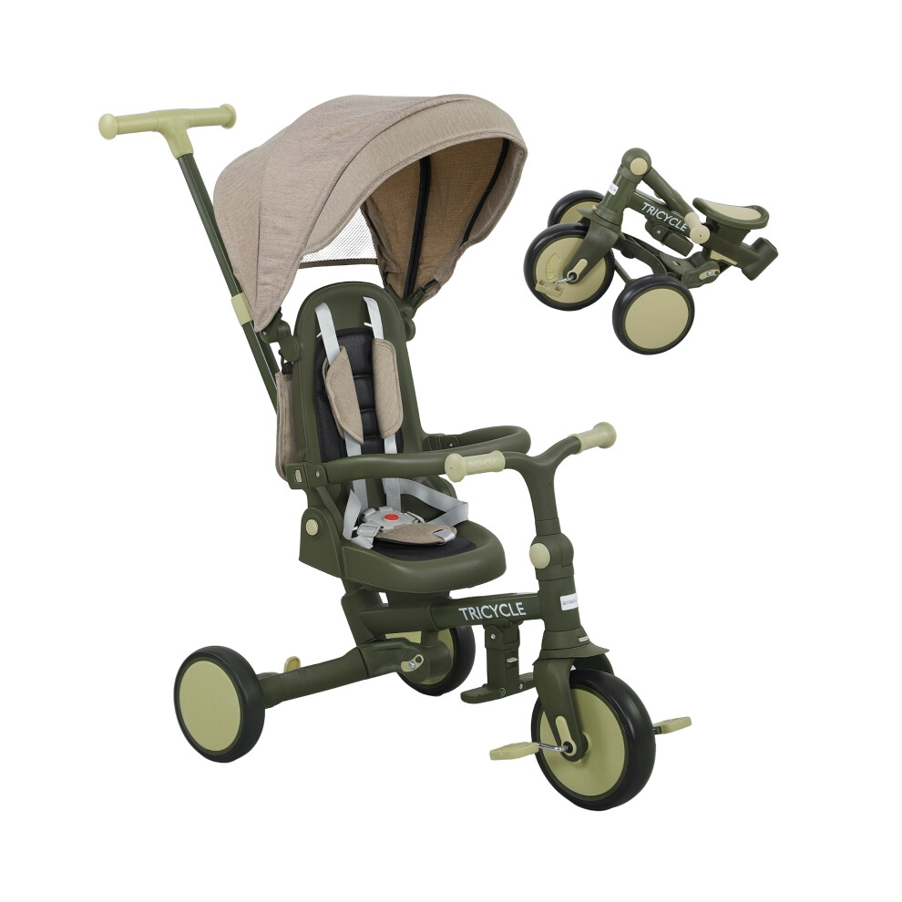 Kids Trike 5 in 1 with Adjustable Backrest & Push Handle - Dark Green Toddler Tricycle for Beginners-image-OPC-PMFBZDY-NEW