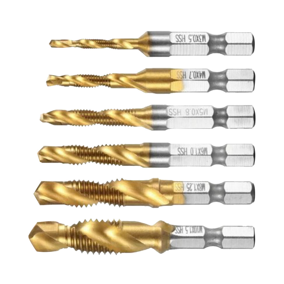 6Pcs High Speed Steel Spiral Tap Drill Bit Set M3-M10 Chamfering 4961354548586