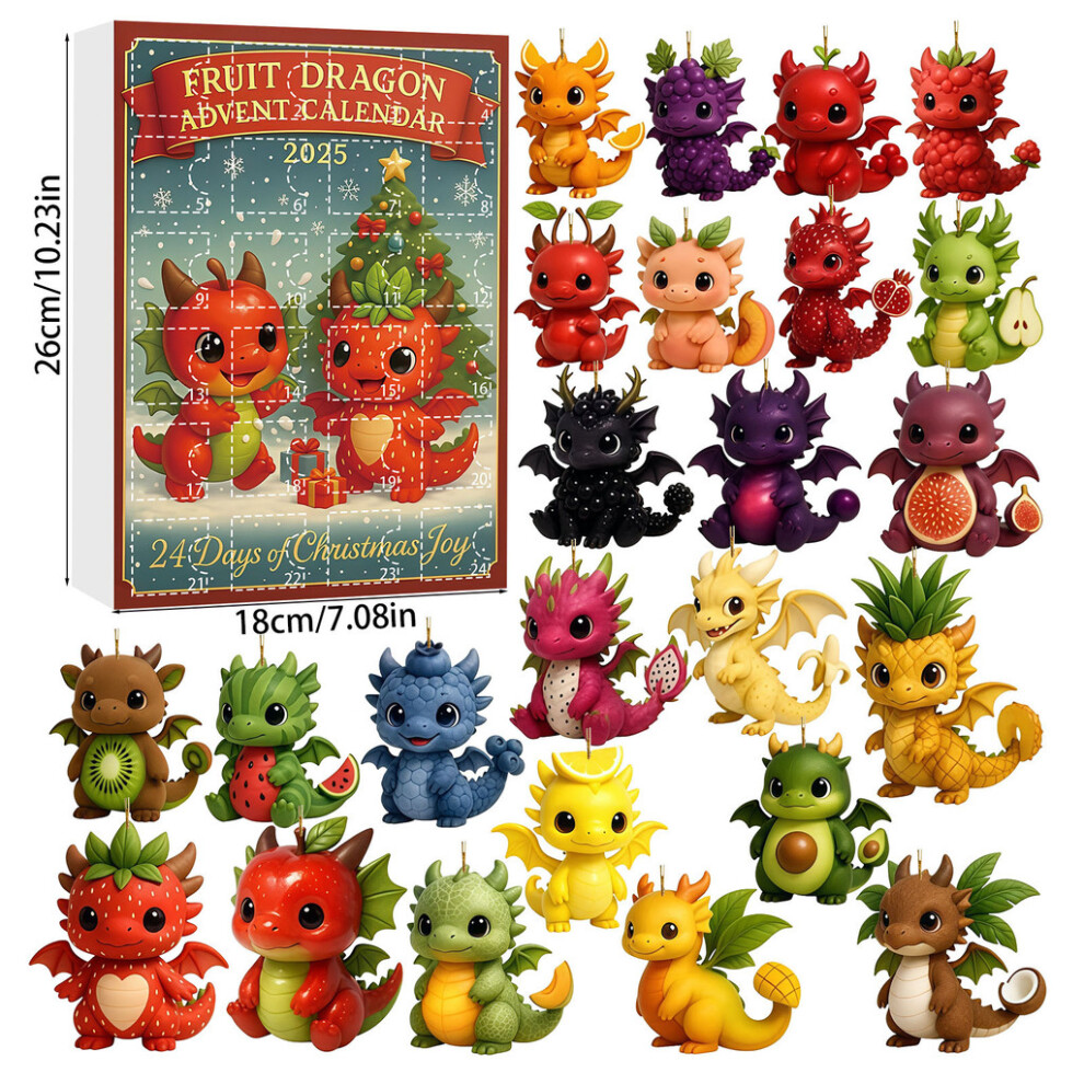 (Fruit Dragon) Acrylic Cute Animal Christmas Advent Calendar Blind Box With 24 Day Countdown