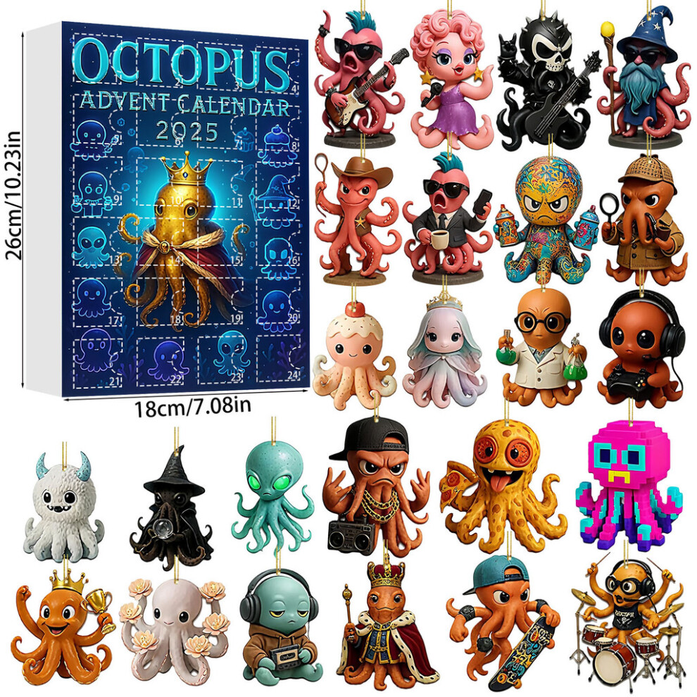 (Octopus) Acrylic Cute Animal Christmas Advent Calendar Blind Box With 24 Day Countdown