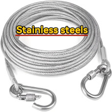 (Silver, 2 meters) Stainless Steel Lightweight Clothesline Portable Indoor Outdoor Laundry Line Camping Accessories Bathroom Dorm Ideal Choice