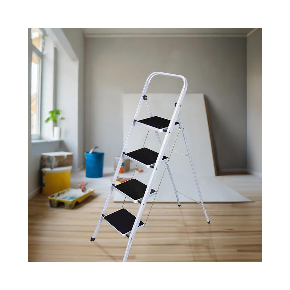 (3 Step) Foldable 2/3/4 Step Steel Ladder - Non Slip Tread Stepladder Safety, Kitchen, Home, Industrial, Diy Steel Construction | Strong & Durable, 5042208082193