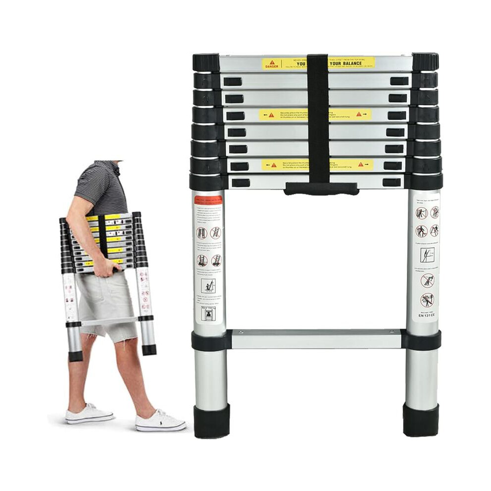 (Default) Telescoping Ladder 8.5Ft, Stainless Steel Extension Telescopic Ladder En131 Standard Adjustable Height Collapsible Ladder For Rv, Loft, 5042208082117