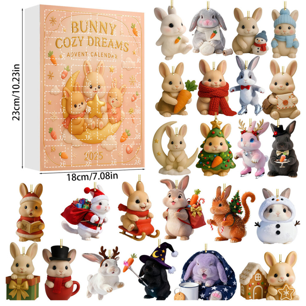 (Rabbit) Cute Animal Acrylic Christmas Advent Calendar Blind Box With 24 Countdown Day