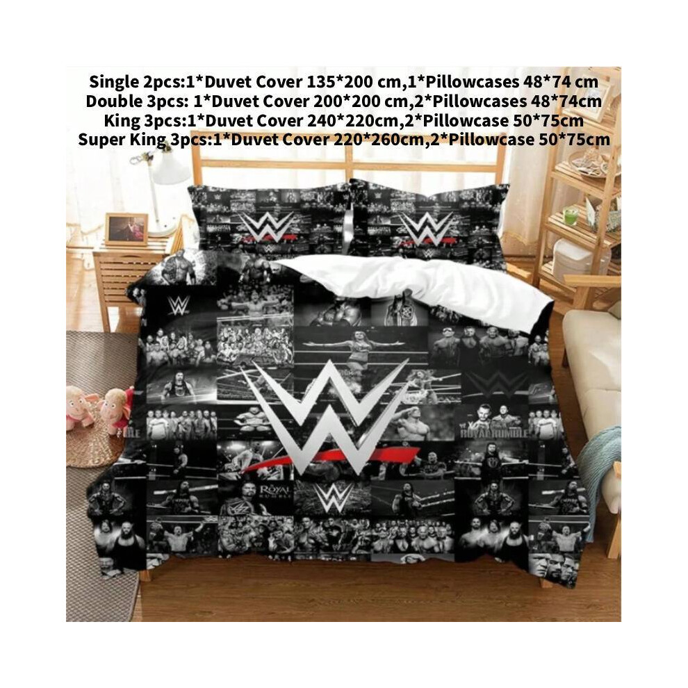 (Black, Double(200x200cm)) 3d Print Wwe Eaw Duvet Cover Wrestling Game Bedding Comforter Bed Set Supplies