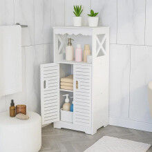 (Default) Bathroom Storage Freestanding 3-Shelf Storage Cabinet – 75x34x24cm White Bathroom Organizer Unit – Compact Furniture for Living Room,