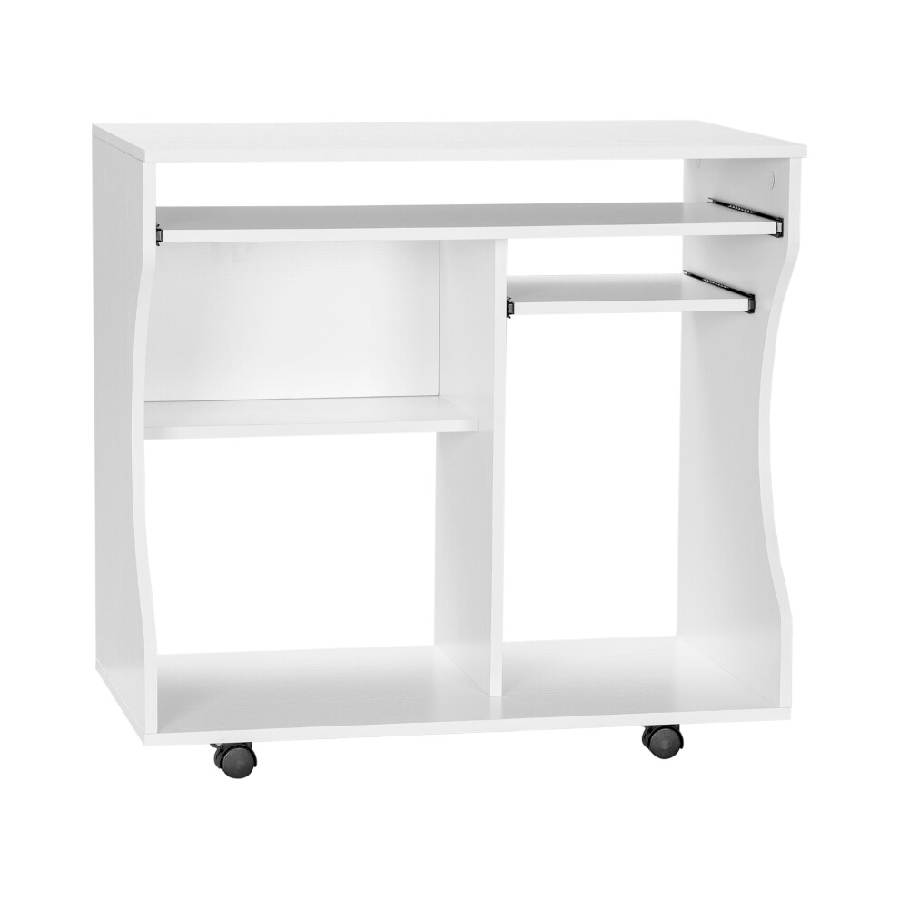 HOMCOM White Multi-Storage Work Desk with Wheels - Compact Portable Office Table Durable Metal Construction for Home & Office-image-OPC-PMFD5BF-NEW