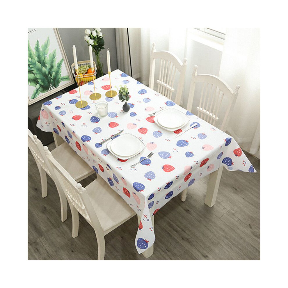 (Strawberry, 137x90 Tablecloth Only) Peva Tablecloth Waterproof Simple Plaid Oilproof Table Cloth Dining Home Decor-image-OPC-PMFDC6V-NEW