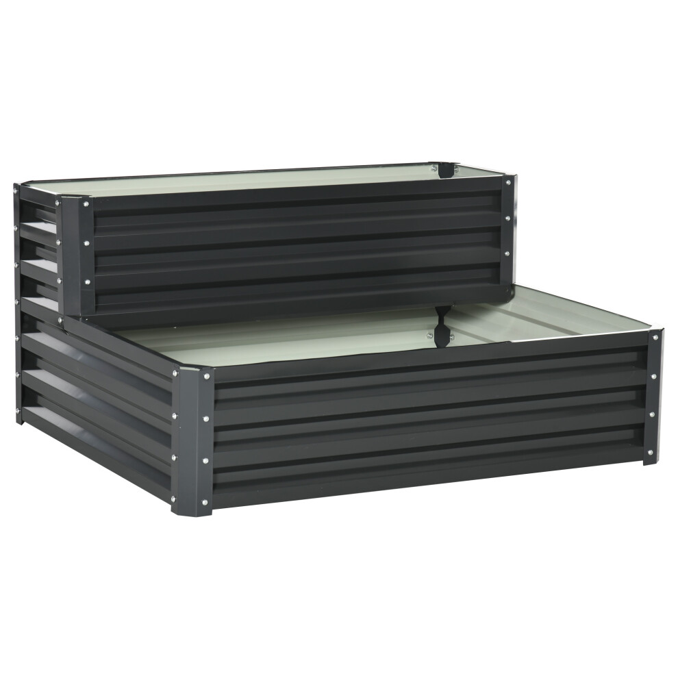 Outdoor Galvanised Garden Planter Box 2 Tier Raised Bed 120x101x58cm for Vegetables & Flowers Dark Grey-image-OPC-PMFDHMR-NEW