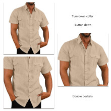 Men Short Sleeve Button-Down Shirt XXXL Apricot Breathable Casual