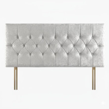 (Silver, King 5ft) Chesterfield headboard|Bed headboard plush velvet 24" Height padded lined Headboard padded panelled Headboard with matching buttons