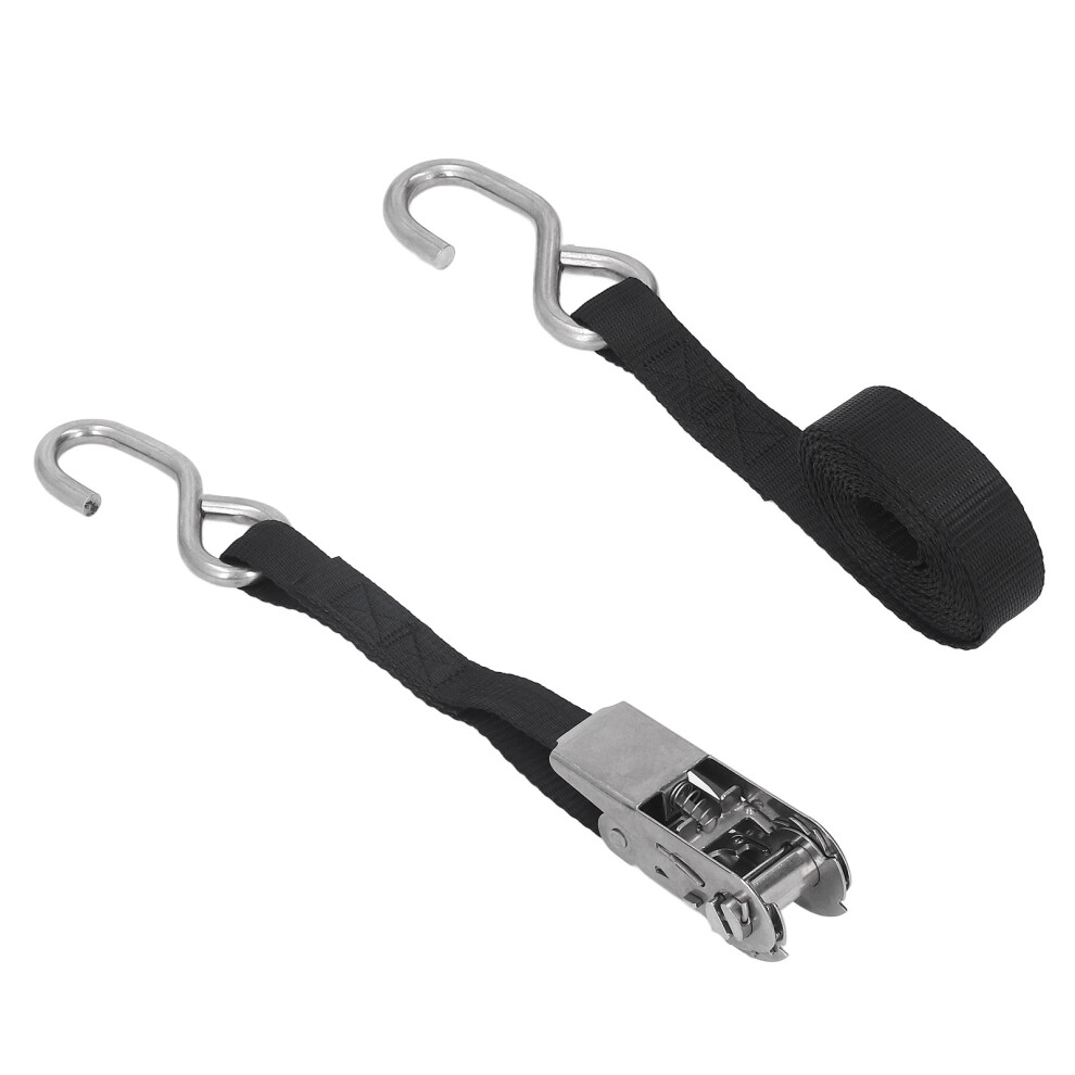 Secure 1In 25Mm Black Rust-Proof Ratchet Straps 3M/9.8Ft For Trailer Boat Kayak 4371354603879