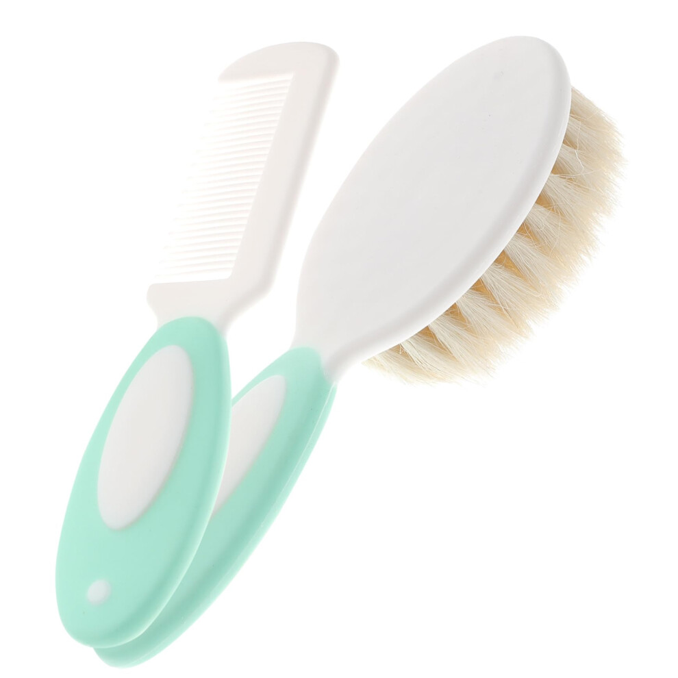 Natural Goat Wool Hair Brush and Comb For Newborns Soft Scalp Massager Cradle Cap Treatment Blue