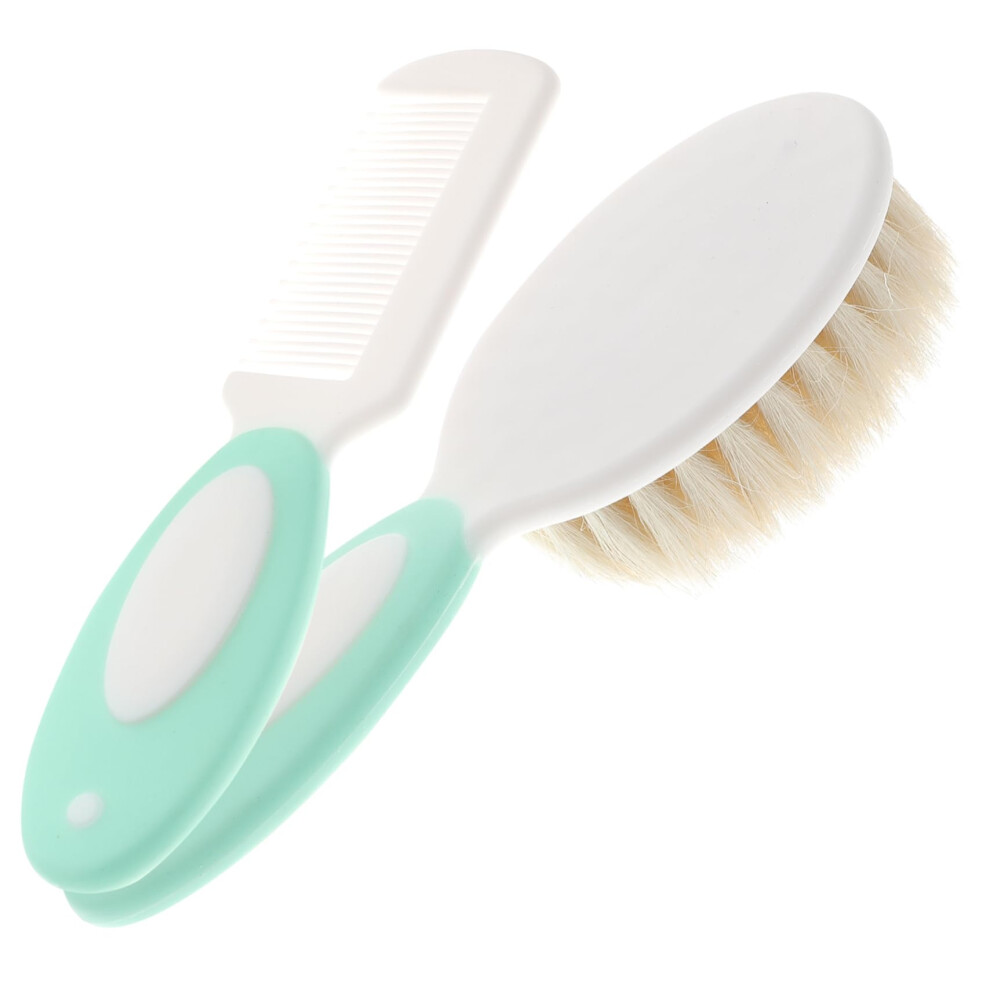 Wool Brush And Comb For Scalp Massage And Bath Cleaning, Soft Bristles, Detangling And Cradle Cap, For Boys Blue