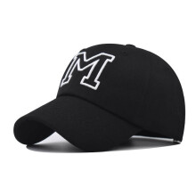 (Black)M Letter Borduurwerk Brede Rand Baseballpet Zonnebeschermingspet Voor Buitengebruik