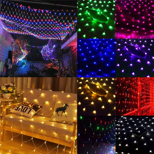 (Red,US-1.5x1.5m-96LEDs)Net Mesh Kerstfee Stringlights Kerstfeest Buiten 3m2m 200LED US EU 2