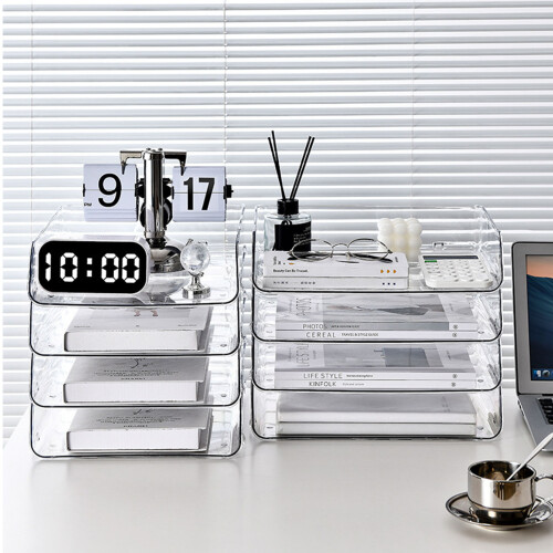 Large Transparent Plastic File Organizer 26.5x33x7.5cm Stackable Desktop Storage 2