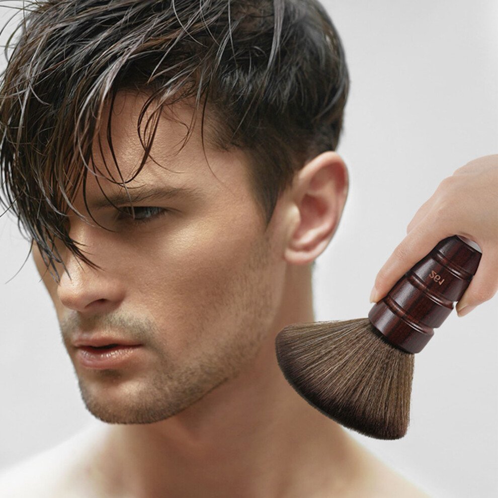 Light/Brown Wooden Face Duster Brush - Professional Hair & Neck Cleaner