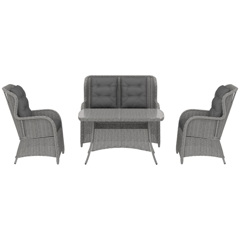 Patio Garden PE Rattan Dining Furniture for 4 High Back Wicker Chairs with Cushions and Tempered Glass Coffee Table Light Grey-image-OPC-PMFG959-NEW