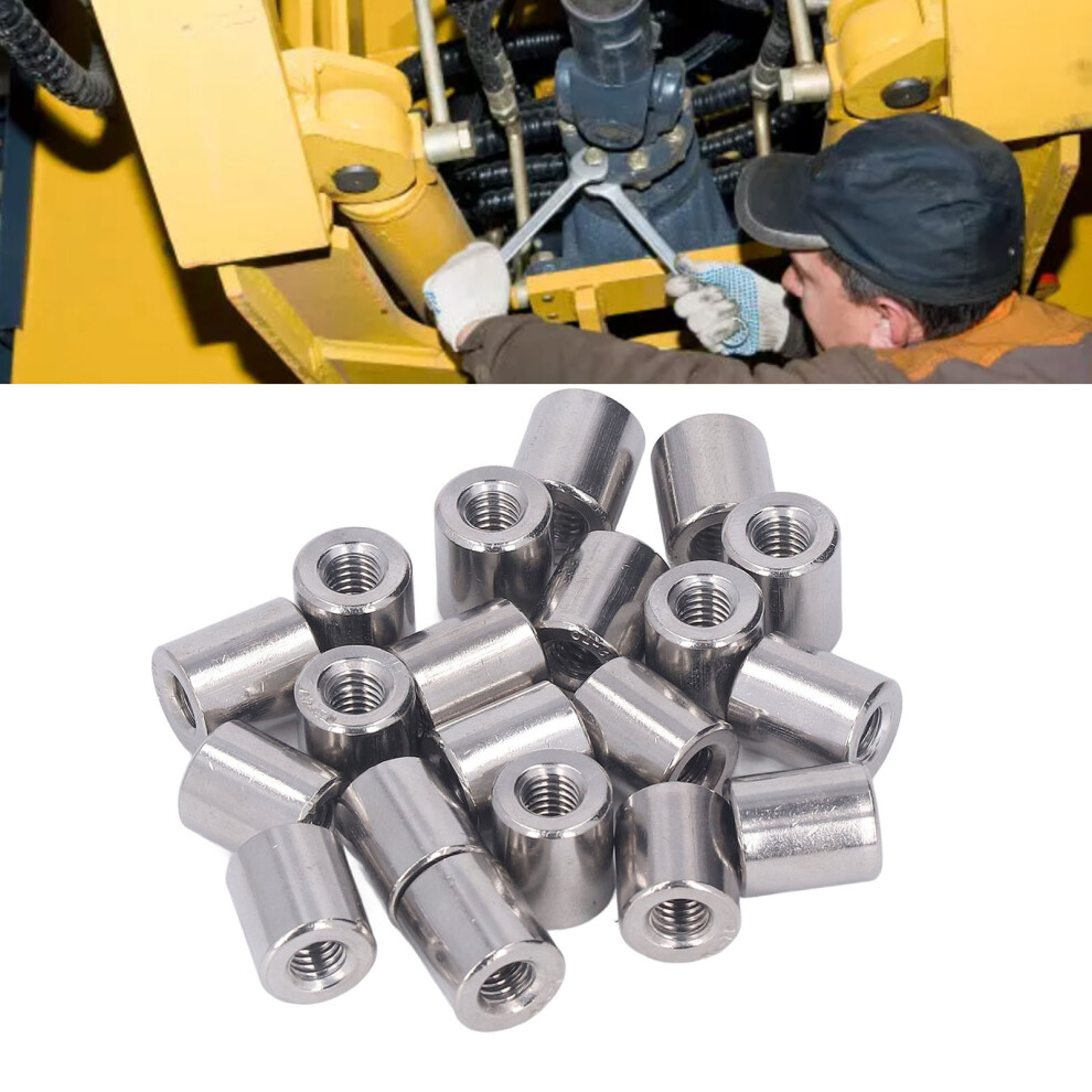 Stainless Steel M6 Cylindrical Coupling Nuts - 20Pcs With Glossy Finish 9441354620505