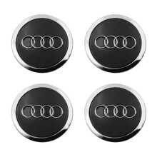 (80) Mittelkappen für AUDI 60 mm 4-teilig Schwarz mit verchromtem Rand 80