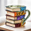 Painted Book Mug 3D Book Stack Cup Resin Material Includes Free Spoon Model Resin B Reading Coffee Cup 2