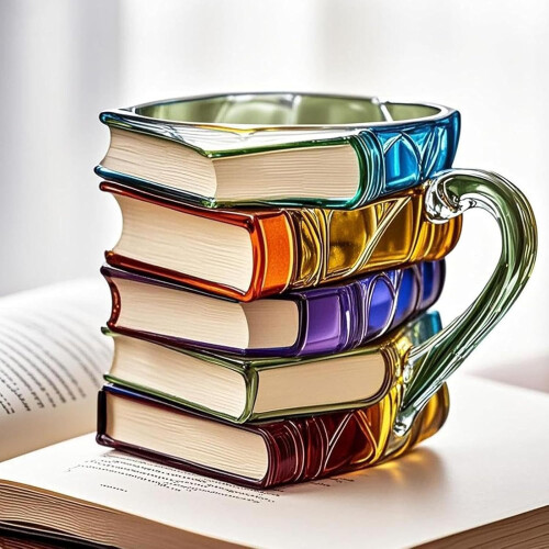 Painted Book Mug 3D Book Stack Cup Resin Material Includes Free Spoon Model Resin B Reading Coffee Cup 1