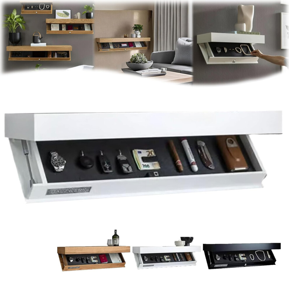 Floating Shelf With Secret Compartment Hidden Drawer Wall-Mounted Concealed Storage For Home And Office Decor Blanc 9016109621054