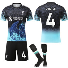 (XS) Liverpool Jubilee Sporttrikot mit Stutzen Nr. 4 Virgil, kompatibel mit Blau [YDE] Nr. 4 Virgil