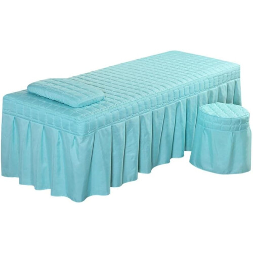 Soft Beauty Massage Bed Sheet Set With Pillowcase And Stool Cover Blue 2
