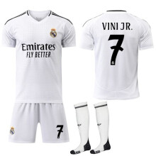 (26)Tuta sportiva Real Madrid Home con calzini compatibile con bambini e adulti No. 7 VINI JR No. 7
